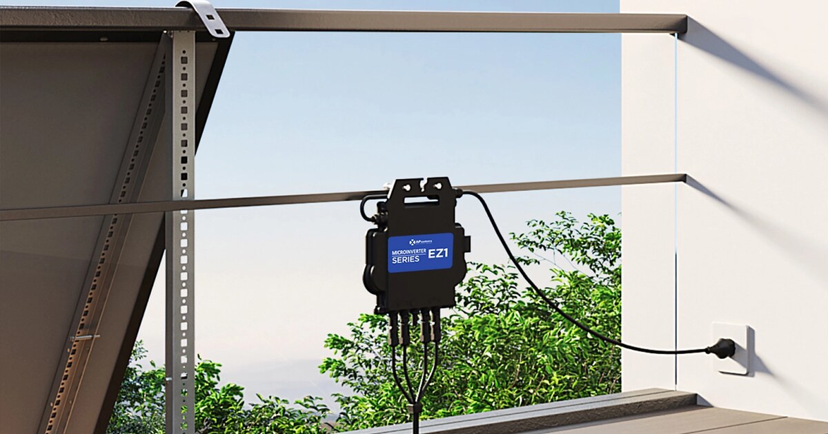 APsystems EZ1 microinverter connected to a balcony solar panel and wall outlet