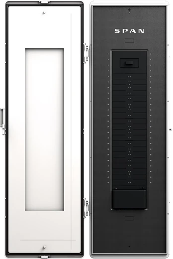 SPAN 48-circuit smart electrical panel, open view showing circuit controls